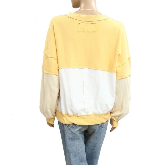 Free people We The Free First Base V-Neck Sweatshirt Top Ribbed Cotton S 283686 - Picture 7 of 9